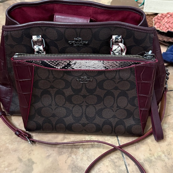 Coach Brown and Burgundy Snake skin and alligator satchel - Picture 1 of 5